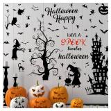 6 Sheets Halloween Wall Decals Removable Tall Haunted House Stickers Decorations DIY Spooky Garage Door Stickers Witch Bats Ghost Tree Castle Window Decals for Wall Room Nursery Halloween Party