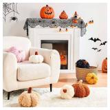 Pumpkin Pillows, Halloween Pumpkin Decoration Throw Pillow, Cute Thanksgiving Pumpkin Shaped Throw Pillows Gifts, 11" Soft White Faux Rabbit Fur for Fall Funny Decorations