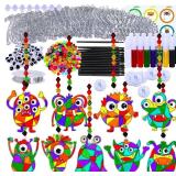 Winlyn 27 Sets Halloween Craft Kits Fall Crafts Monster Suncatchers Ornaments Decorations DIY Window Paint Art Suncatchers Hanging Monster Sun Catchers for Kids Classroom Party Activities