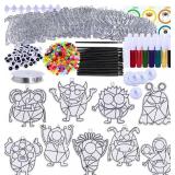 Winlyn 27 Sets Halloween Craft Kits Fall Crafts Monster Suncatchers Ornaments Decorations DIY Window Paint Art Suncatchers Hanging Monster Sun Catchers for Kids Classroom Party Activities