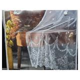 TrendShine Sheer Curtains, 84 Inches Long, 2 Panel Set, White Voile with Linen Lace, 3" Rod Pocket