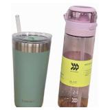 All In Motion 24oz Water Bottle and Embark and 20oz Stainless Steel Tumbler with Straw Green