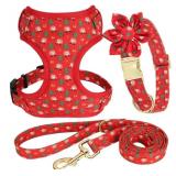 Christmas Dog Collars, Harnesses & Leashes Set Small & Extra Small Dogs(Christmas Red,S)