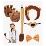 Lion Costume Accessories Set 6 Pieces Including Ears, Headband, Tail,Nose, Bowknot and Gloves