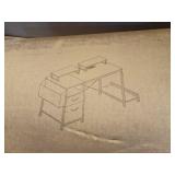 47.3 in. Rectangular Black Computer Desk White 2-Drawer with Power Outlet Monitor Stands Shelves Side Pocket and Hooks - Retail: $138