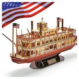 3D Puzzle Mississippi Steamboat Model Kit Gift for Kids and Adults, 142 Pieces UNOPENED, BOX DENTED