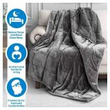 Weighted Blanket 15 lbs Queen Size 60x80 inches, Flannel Shaggy Sherpa Weighted Blanket for Adults Comfortable Weighted Blankets for Calming and Relax, Bed Sofa Heavy Blankets, Grey - Retail: $54