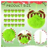 24-Pack Lime Green Furry Christmas Balls with Bow, 4" Soft Faux Fur Plush Pom Pom Ball Ornaments