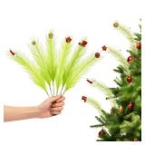 15.7 Inch Christmas Tree Topper - 24 Pcs Green and Red Tree Picks with Decorative Balls