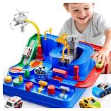 Car Race Track for Kids Ages 3+, Kids Car Toys for 3 Year Old Boys, Race Track for Toddlers 3+, City with 3 Small Cars and Helicopter, Educational Birthday Gifts