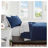 7pc Queen Solid Microfiber Comforter & Sheets Set Navy/Gray - Room Essentials: Polyester Bedding, Quilted, OEKO-TEX Certified - Retail: $55