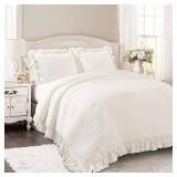 Lush Decor 3pc King Reyna Comforter Set White: Microfiber, Ruffled, OEKO-TEX Certified - Retail: $150