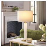 Pack of 2 ,Faux Marble Stick Table Lamp White - Threshold: Gold Base, Linen Drum Shade, No Assembly Required (Cosmetic Damage) - Retail: $130