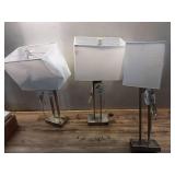 Pack of 6 ,Window Pane Table Lamp with USB Nickel - Threshold: Modern Metal Body, Linen Cylinder Shade, ETL Listed