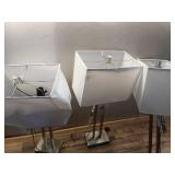 Pack of 6 ,Window Pane Table Lamp with USB Nickel - Threshold: Modern Metal Body, Linen Cylinder Shade, ETL Listed