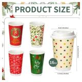 50 Pack 16 oz Christmas Disposable Coffee Cups with Snap-on Lids