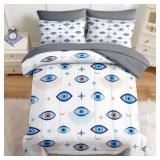 Comforter Set Full Size, 7 Pcs Bedding for Kids and Adults, Golden Colorful Eye Bed Sheet Sets with Fitted Sheet 2 Pillowcases & 2 Shams - Retail: $66