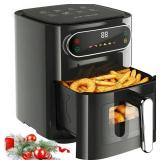 Air Fryer with Clear Windows, Crisps, Broils, Roasts, Dehydrates, Bakes, Reheats, Toaster Baker, 6QT for 3-5 People, LED Smart Display, 85% Oil-Less, Stainless Steel Easy Cleaning
