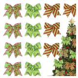12Pcs Christmas Ornaments Bows Christmas Tree Decorations Red Green 6"