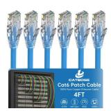4 Feet Cat 6 Patch Cable(6 Pack), Solid Pure Copper Patch Cord, Cat 6 Ethernet Cable, UTP Network, High Speed RJ45 Internet Cable, Compatible for Routers, Switches, PC, Servers, PS4/5, Xbox - Blue
