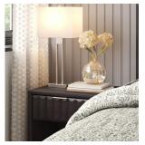 PACK OF 2-Window Pane Table Lamp with USB Nickel - Threshold: Modern Metal Body, Linen Cylinder Shade, ETL Listed