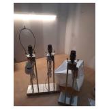 PACK OF 2-Window Pane Table Lamp with USB Nickel - Threshold: Modern Metal Body, Linen Cylinder Shade, ETL Listed