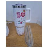 50th Birthday Tumbler With Handle & Straw, 40 Oz Stainless Steel