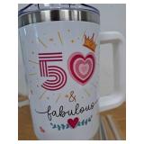 50th Birthday Tumbler With Handle & Straw, 40 Oz Stainless Steel