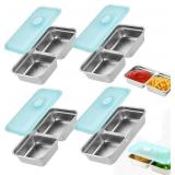 Stainless Steel Snack Containers Stainless Steel Double Compartment Snack Containers with Lids, Reusable Condiment Container-Dishwasher Safe,Travel & Outdoor Camping Food Storage (4)