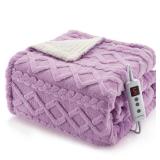 Heated Throw Blanket - Thick Tufted Sherpa Electric Blanket Throw with 10 Heating Levels and 10 Time Settings, ETL Certified Machine Washable Fast Heating Blanket Throw 50" 60", Purple