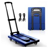 Folding Hand Truck 500lbs, Portable Heavy Duty Dolly Cart, 6 Wheels Collapsible Luggage Cart with 2 Elastic Ropes - Compact Trolley Cart for Easy Moving - Ideal Hand Cart for Travel and More