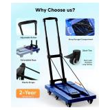 Folding Hand Truck 500lbs, Portable Heavy Duty Dolly Cart, 6 Wheels Collapsible Luggage Cart with 2 Elastic Ropes - Compact Trolley Cart for Easy Moving - Ideal Hand Cart for Travel and More
