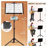 Dual Use Sheet Music Stand with Clamp-on Tray & Desktop Book Stand with Carrying Bag