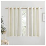 Linen Blend Kitchen Window Curtains Over Sink, Grommet Short Curtains for Small Window Thick Flax Linen Weave Privacy Added for Cafe/Bathroom, Off White, W55 x L36, 2 Panels - Retail: $25