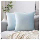 Velvet Throw Pillow Covers 20x20 Inch, Pack of 2 - Baby Blue, Soft Solid Decorative Pillow Covers Cushion Cases Modern Luxury Home Decor for Spring Couch Sofa Bedroom Livingroom - Retail: $21