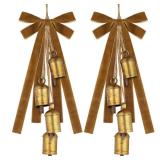 2 Set Christmas Rustic Cow Bells with 2 Velvet Ribbons Metal Harmony Vintage Cow Bells Handmade Hanging Cows Bell for Xmas Tree Garland Wall Decor Parties Gifts - Retail: $26