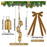 2 Set Christmas Rustic Cow Bells with 2 Velvet Ribbons Metal Harmony Vintage Cow Bells Handmade Hanging Cows Bell for Xmas Tree Garland Wall Decor Parties Gifts - Retail: $26