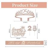 25th Birthday Decorations for Women Including Sash, Tiara/Crown, Numeral Candles and Cake Topper, 25th Birthday Gifts for Women, Rose Gold Party Favor Supplies - Retail: $13
