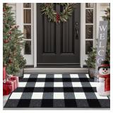 Buffalo Plaid Outdoor Rug, 24x36" Checkered Front Door Mat, Non Slip Absorbent Entryway Rug Doormat Indoor, Washable Outdoor Rugs for Layered Door Mats Front Porch/Farmhouse Black and White (tear on e