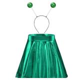 Halloween Alien Headband and Metallic Flared Pleated Skater Skirt for Costumes Supplies(X-Large Skirt, Green) - Retail: $13