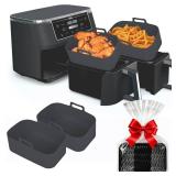 Silicone Air Fryer Liners for Ninja - Reusable DZ201 8QT Dual Basket - Rectangular 2-Pack Vacuum-Packed Easy-Clean Dishwasher-Safe Food-Safe for Home Chefs - Housewarming Gifts - Retail: $14