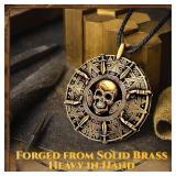 Pirate Necklace for Men Women - Double-Sided Antique Brass Pirate Accessories, Cursed Skull Coin Medallion Jewelry, Authentic Halloween Cosplay Costume Jewelry Pendant Gift - Retail: $9