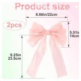 2Pcs Large Hair Bow Clips, Pink Silk Yarn Ribbon Bow Hair Barrette for Women, Elegant Long Tail Bowknot French Hair Accessories for Wedding, Parties, Festivals - Style 2 - Retail: $8
