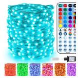 Color Changing Fairy Lights - 33ft 100 LED Valentine Fairy Lights with Remote, Rainbow Xmas Tree Light with Timer, Pink Valentine Light Music Sync Twinkle Light for Xmas Halloween Party Home - Retail: