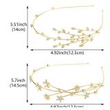 2 Pcs Gold Rhinestone Alloy Five-pointed Star Headbands Bridal Hair Hoop Decorative Headpiece Wedding Hair Accessories Ornaments for Elegant Women Girls - Retail: $9