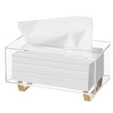Clear Tissue Box Cover Rectangle Acrylic Tissue Box Holder with Gold Plated Legs Napkin Dispenser Dryer Sheet Container for Bathroom (cracked on side) - Retail: $23
