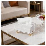 Clear Tissue Box Cover Rectangle Acrylic Tissue Box Holder with Gold Plated Legs Napkin Dispenser Dryer Sheet Container for Bathroom (cracked on side) - Retail: $23