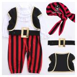 Baby Pirate Costume Toddler Pirate Costume Baby Boy Halloween Costumes Long Sleeve Romper+Vest+Hat+Belt 4pcs set 18-24 months(missing hat, Stain on white collar)