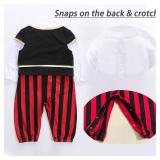 Baby Pirate Costume Toddler Pirate Costume Baby Boy Halloween Costumes Long Sleeve Romper+Vest+Hat+Belt 4pcs set 18-24 months(missing hat, Stain on white collar)