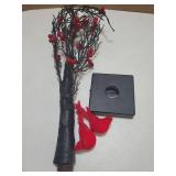 Vintage Glowing Tree with Cardinal, Christmas Cardinal Decorations, Red Bird Trees Lighted Branches, Christmas Tree with Berries for Tabletop Centerpiece Decorations Holiday Party, Indoor Office - Ret